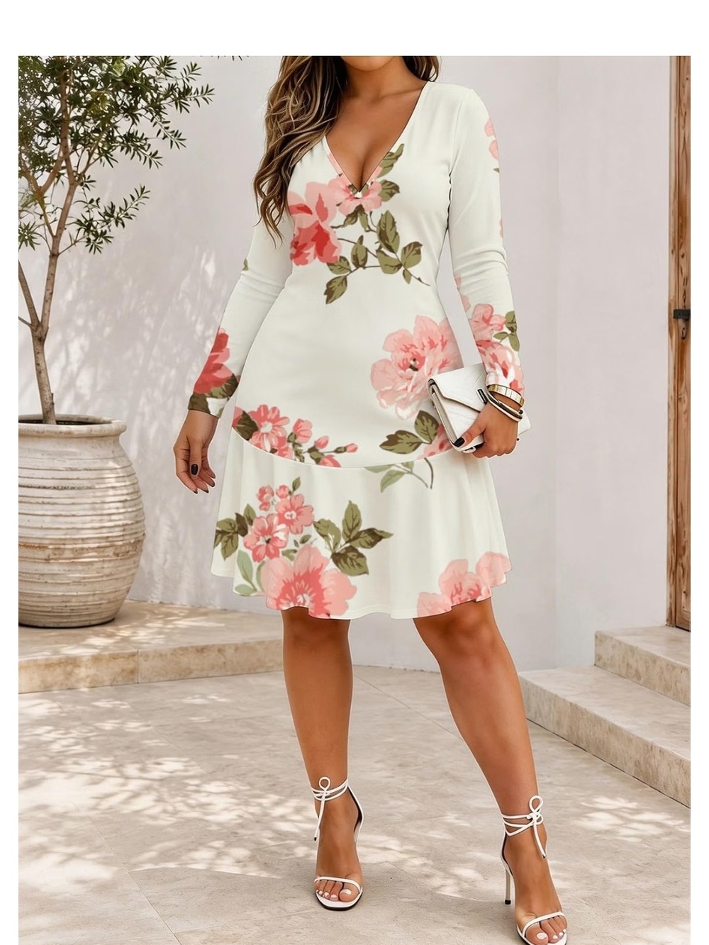 Floral V-Neck Long Sleeve Fit & Flare Dress - Size Small NIP